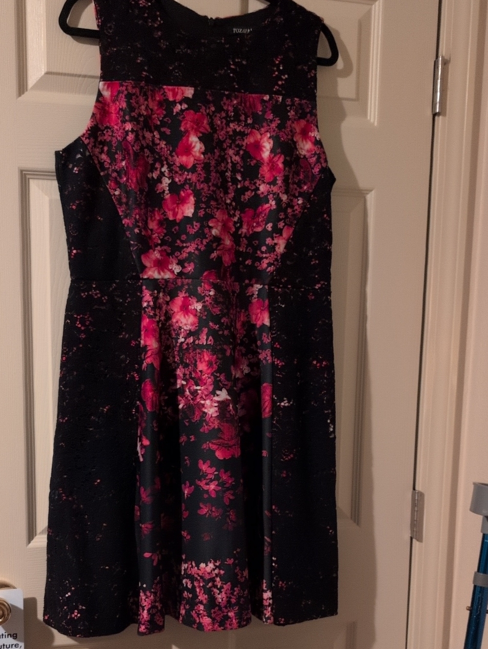 Roz & Ali Black Dress with Pink Floral Print